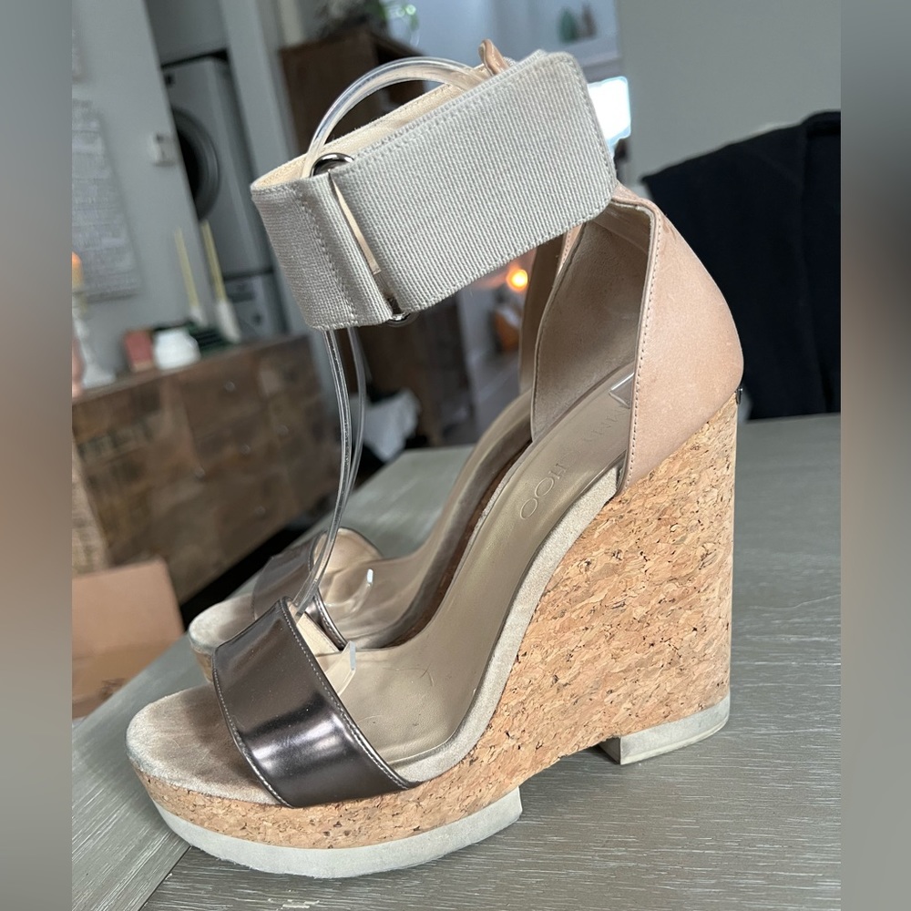 AUTHENTIC Jimmy Choo cork platform buckle wedges, size 39.5.